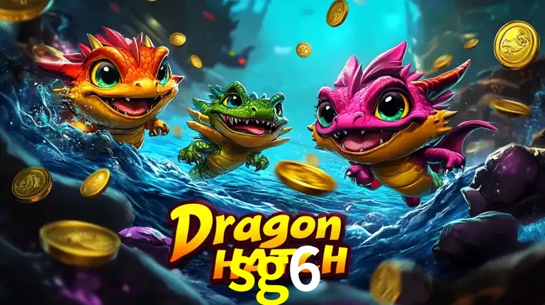 Arte promocional do jogo Dragon Hatch com três adoráveis dragões bebês nadando entre moedas de ouro, um dos slots mais divertidos para jogar no cassino sg6.