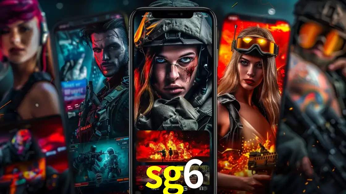 Montagem de telas de celular mostrando diversos personagens, masculinos e femininos, de um jogo de tiro, ilustrando a diversidade de equipes de e-sports para apostar no sg6.