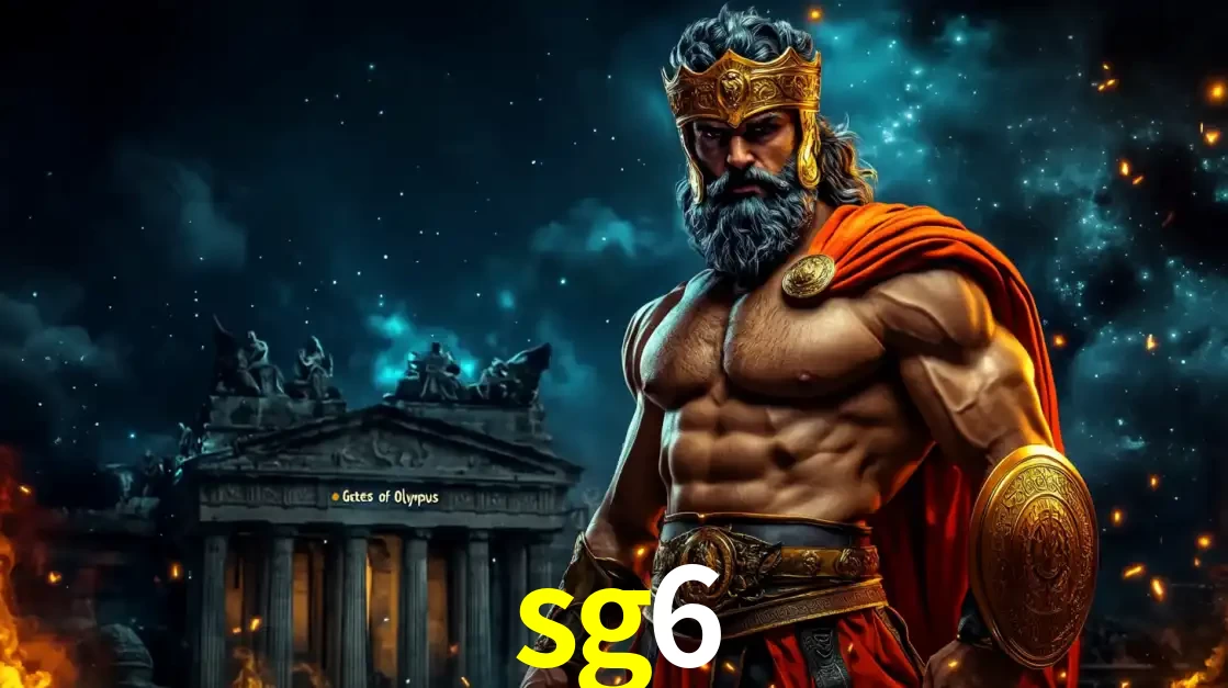 O poderoso Zeus do jogo de slot Gates of Olympus em frente ao seu templo, pronto para lançar multiplicadores divinos e prêmios épicos no cassino online sg6.